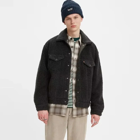 Levi Men's Cozy Vintage Relaxed Fit SherpaTrucker Jacket in Grey.   Sz: 2XL - Picture 2 of 14
